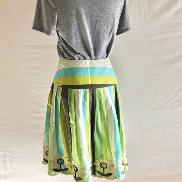 Sara Jane Embroidered Full Skirt Floral Stripes Chartreuse Multicolor Size 8 - Picture 4 of 9